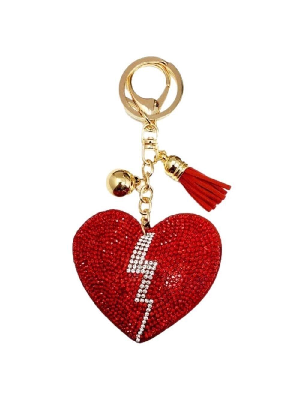 Rhinestone Puffy Heart Keychain Purse Charm